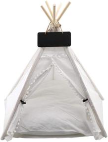 img 4 attached to 🏠 Portable White Pet Cat Dog Teepee Tent House Bed Set with Cushion and Blackboard, Removable & Washable, Creative-Idea Kitten Puppy Decoration, 60x50x50cm