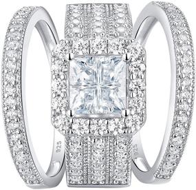 img 4 attached to 💍 Sparkling Wedding Ring Sets: Newshe Princess Sterling Silver CZ Engagement Rings for Women - 2Ct Cross Design in Size 5-10