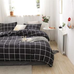 img 3 attached to Bedbay Black Grid Bedding Set: Stylish Geometric Checkered Plaid Design for Queen Size Bed - Includes 1 Duvet Cover and 2 Pillowcases (Black/White)