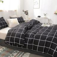 bedbay black grid bedding set: stylish geometric checkered plaid design for queen size bed - includes 1 duvet cover and 2 pillowcases (black/white) logo