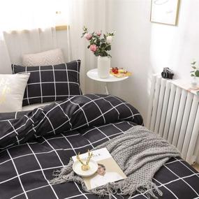 img 2 attached to Bedbay Black Grid Bedding Set: Stylish Geometric Checkered Plaid Design for Queen Size Bed - Includes 1 Duvet Cover and 2 Pillowcases (Black/White)