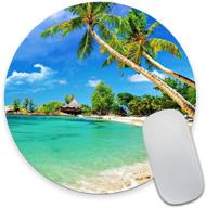 🏖️ waterproof round mouse pad with beach and coconut trees design - non-slip rubber gaming mouse mat for office, home, laptop, and travel logo