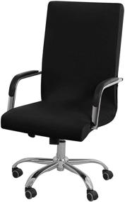 img 4 attached to 🪑 Stretch Office Chair Cover – Washable High Back Computer Chair Slipcovers with Zippers and Bottom Strips for Rotating Boss Chair, Simplism Style (Large, Black) – Chair Not Included