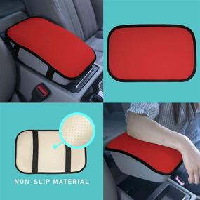 img 2 attached to 🚗 FH Group FH1054 Faux Leather Center Console Armrest Cushion: Red Luxury Seat Box Cover Protector for Cars, Trucks, and SUVs