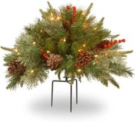 🎄 national tree company pre-lit artificial christmas tree with realistic feel, flocked urn filler, mixed decorations, strung led lights and stand, colonial-18 inch, 18", warm white логотип