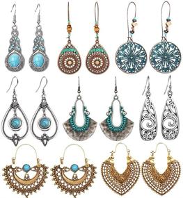 img 4 attached to 💃 Boho Chic: Discover our Stunning Set of 8 Pairs Vintage Drop Dangle Earrings for Women and Girls