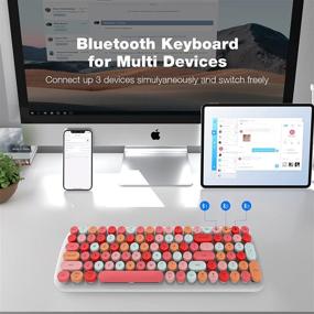 img 3 attached to 🔤 Multi-Device Wireless Bluetooth Keyboard: Mac, iPad, iPhone, PC, Laptop & Android, Connect 3 Devices, Portable Retro Round Keycaps - Lipstick Colors
