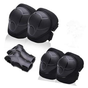 img 4 attached to Protective Gear Set For Kids/Boys/Girls/Toddlers Knee Pads Elbow Pads Wrist Guards Adjustable Strap For Skateboarding Inner Skateboard Cycling Skating Bike BMX Scooter 6Pcs In 1 (Black)