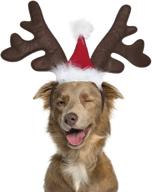 🦌 christmas costume headwear for dogs and cats - bwogue elk reindeer antler headband with santa hat, pet accessories logo