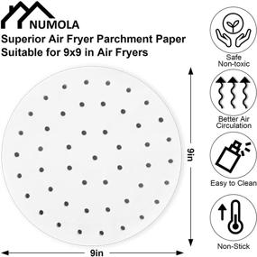 img 3 attached to 🍟 Numola 100 Pcs Air Fryer Liners - 9 Inch Perforated Parchment Paper for Ninja, Cuisinart, COSORI & More | Air Fryer Parchment Paper Compatible with PowerXL, Instant Vortex