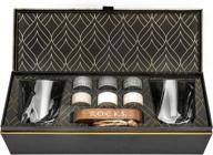 🥃 whiskey chilling stones set with 6 handcrafted premium granite sipping rocks, 2 crystal superior glasses, hardwood tray for presentation & storage - elegant gold foil gift box by r.o.c.k.s. logo