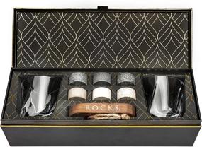 img 4 attached to 🥃 Whiskey Chilling Stones Set with 6 Handcrafted Premium Granite Sipping Rocks, 2 Crystal Superior Glasses, Hardwood Tray for Presentation & Storage - Elegant Gold Foil Gift Box by R.O.C.K.S.