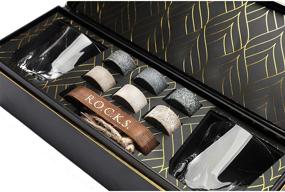 img 2 attached to 🥃 Whiskey Chilling Stones Set with 6 Handcrafted Premium Granite Sipping Rocks, 2 Crystal Superior Glasses, Hardwood Tray for Presentation & Storage - Elegant Gold Foil Gift Box by R.O.C.K.S.