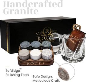 img 3 attached to 🥃 Whiskey Chilling Stones Set with 6 Handcrafted Premium Granite Sipping Rocks, 2 Crystal Superior Glasses, Hardwood Tray for Presentation & Storage - Elegant Gold Foil Gift Box by R.O.C.K.S.