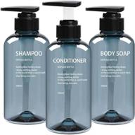 💙 convenient & stylish 18oz/500ml shampoo dispenser for hotel bathroom - set of 3 refillable empty pump bottles with press dispenser (blue) logo