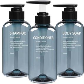 img 4 attached to 💙 Convenient & Stylish 18oz/500ml Shampoo Dispenser for Hotel Bathroom - Set of 3 Refillable Empty Pump Bottles with Press Dispenser (Blue)