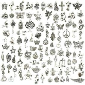 img 4 attached to 📿 JIALEEY Wholesale Bulk Lots Jewelry Making Charms: 100 PCS Smooth Tibetan Silver Metal Charms Pendants for DIY Necklace Bracelet Crafting