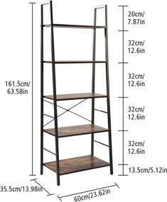 img 1 attached to 📚 Vintage Industrial 5-Tier Bookcase, Ladder-Shaped Open Etagere Bookshelf, Freestanding Display Storage Organizer, Tall Wood Shelving Unit for Living Room, Bedroom, Office by HOMEFORT