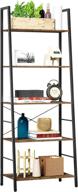 📚 vintage industrial 5-tier bookcase, ladder-shaped open etagere bookshelf, freestanding display storage organizer, tall wood shelving unit for living room, bedroom, office by homefort logo