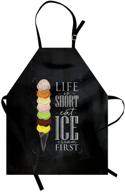 life is short scoop: ambesonne dessert apron for ice cream shops, unisex kitchen bib with adjustable neck for cooking & gardening, adult size - charcoal grey логотип