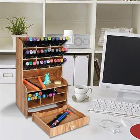 img 2 attached to 🖊️ Simperfor Wooden Pen Holder with Drawer - Multi-Functional Desk Organizer and Easy Assembly - Black Desktop DIY Pencil Holder for Home and Office Art Supplies Storage