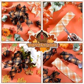 img 1 attached to 🍁 Set of 3 Rolls - 18 Yards Fall Plaid Wired Ribbon - 2.5 Inch Diagonal Plaid Ribbon - Perfect for Thanksgiving, Fall, Halloween, Christmas - Wired Edge Buffalo Check Ribbon - Ideal for Wreath Crafts and Wrapping Ribbon Bows