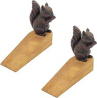 🦉 owlgift rustic bamboo squirrel door stopper set - dark brown: decorative windproof door holders for patio, yard, garden, farmhouse - bedroom, bathroom door stops (set of 2) логотип