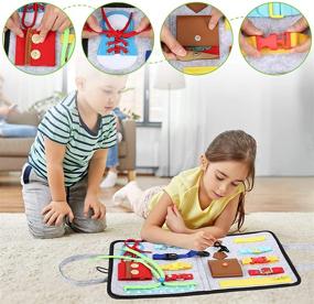 img 2 attached to 🧩 Montessori Busy Board: Sensory Toy for Toddlers 1-6, Enhances Basic Skill Development, Dressing and Alphabet Cognition with Latch Buckle Learning Games - Ideal Travel Gift for Boys and Girls on Airplanes and Carseats