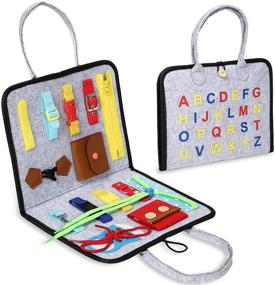 img 4 attached to 🧩 Montessori Busy Board: Sensory Toy for Toddlers 1-6, Enhances Basic Skill Development, Dressing and Alphabet Cognition with Latch Buckle Learning Games - Ideal Travel Gift for Boys and Girls on Airplanes and Carseats