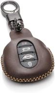 🔑 vitodeco genuine leather smart key fob case cover protector for mini cooper: 2015-2020 & cooper clubman: 2015-2020 (3 or 4 buttons, brown) logo