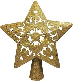 img 2 attached to Gold Star Christmas Tree Topper with 3D Projector and LED Rotating Flash Xmas Ornament Light Lamp - Glitter Sparkling Yellow Gold 5-Point Star Decorative Lights for Indoor Hollow Decoration