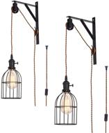 🔌 seeblen vintage industrial pulley wall pendant lamp set with 15-foot brown plug and switch – farmhouse vintage design, 2-pack логотип