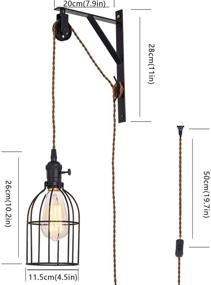 img 2 attached to 🔌 SEEBLEN Vintage Industrial Pulley Wall Pendant Lamp Set with 15-Foot Brown Plug and Switch – Farmhouse Vintage Design, 2-Pack