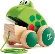 🐸 hape frog pull-along wooden toy - green, fly-eating pull toddler toy - dimensions: l: 4.7, w: 3.8, h: 3.3 inch logo