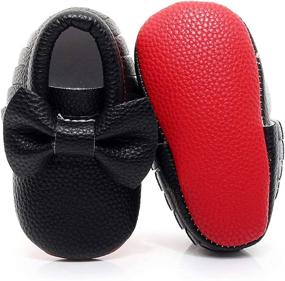 img 4 attached to Bebila Double Bow Fringe Baby Moccasins: Stylish Soft Sole Shoes for Girls and Toddlers