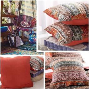 img 1 attached to 🌺 Vibrant Bohemian Style Quilted Jacquard Red Throw Pillow Cover 18"x18" - Perfect for Sofa, Chair, or Bed Décor - Set of 2