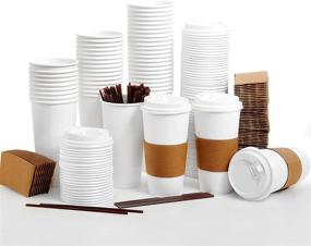 img 4 attached to 50 Pack of 20 oz Disposable Paper Coffee Cups with Lids, Sleeves, and Stirrers ☕ – Hot/Cold Beverage Drinking Cup for Water, Juice, Coffee or Tea, Ideal for Home, Shops, and Cafes