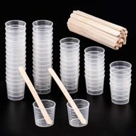 🎨 wxj13 30ml plastic graduated cups: transparent scale cups with wooden stirring sticks - 50 pack bundle for paint, stain, epoxy, resin mixing logo