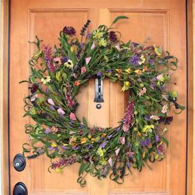 img 2 attached to 🌸 Martine Mall Floral Wreath - 26 Inch Artificial Flower Wreath for Spring & Summer Decor: Lavender Floral Door Wreath, Perfect for Front Door, Garden Party & Wedding