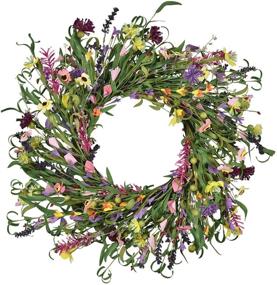 img 4 attached to 🌸 Martine Mall Floral Wreath - 26 Inch Artificial Flower Wreath for Spring & Summer Decor: Lavender Floral Door Wreath, Perfect for Front Door, Garden Party & Wedding