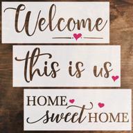 🏡 farmhouse inspired stencil set: large word stencils for diy wood painting – home sweet home, this is us, welcome - reusable for wood signs, walls, canvas, fabric &amp; diy projects logo