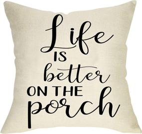 img 4 attached to 🛋️ Fbcoo Life is Better on The Porch Throw Pillow Cover: Farmhouse Rustic Decor Pillowcase for Sofa Couch, 18x18 Outdoor Cushion