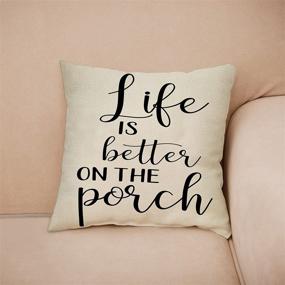 img 1 attached to 🛋️ Fbcoo Life is Better on The Porch Throw Pillow Cover: Farmhouse Rustic Decor Pillowcase for Sofa Couch, 18x18 Outdoor Cushion