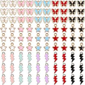 img 4 attached to 🦋✨ 150 Piece Colorful Enamel Alloy Pendant Charms: Butterfly, Star & Flash Shape Charms for DIY Jewelry Making Crafts