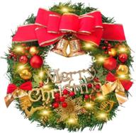 🎄 beautiful 16 inch artificial christmas wreath with lights - indoor/outdoor xmas garland for house wall decor - bells & ornaments included - 40cm logo