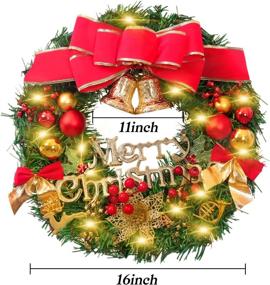 img 3 attached to 🎄 Beautiful 16 Inch Artificial Christmas Wreath with Lights - Indoor/Outdoor Xmas Garland for House Wall Decor - Bells & Ornaments included - 40cm