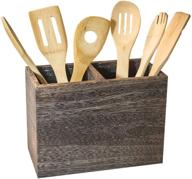 large double torched wood kitchen utensil holder - 2 compartment caddy organizer box with slide-out bottom panel by farwood designs logo