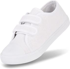 img 4 attached to 👟 JOSINY Kids White Canvas Sneakers with Dual Adjustable Strap Hook and Loops, Toddler Boys Girls Walking Slip On Shoes