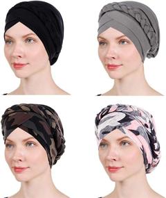 img 3 attached to Stylish Women Turban Twisted Beaded Braid Headscarf Cap Hair Wrap Hat - 1, 2 or 4 Packs