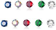 stunning 925 sterling silver 2mm colorful cubic zirconia stud earrings - set of 3-5 pairs for women & girls logo